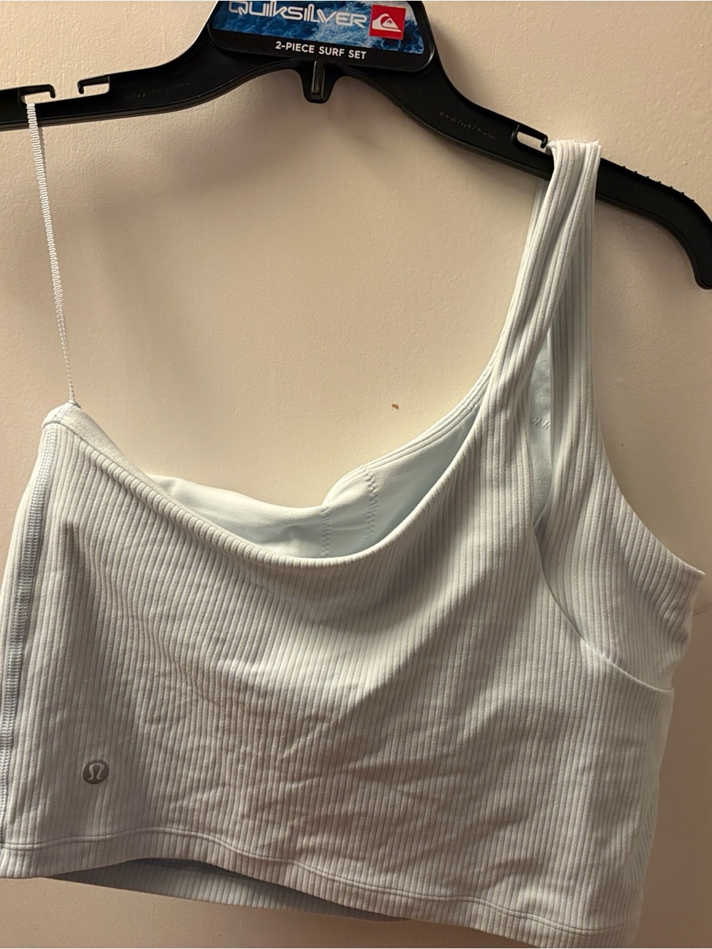 lululemon athletica pale blue ribbed one-shoulder crop tank with shelf support